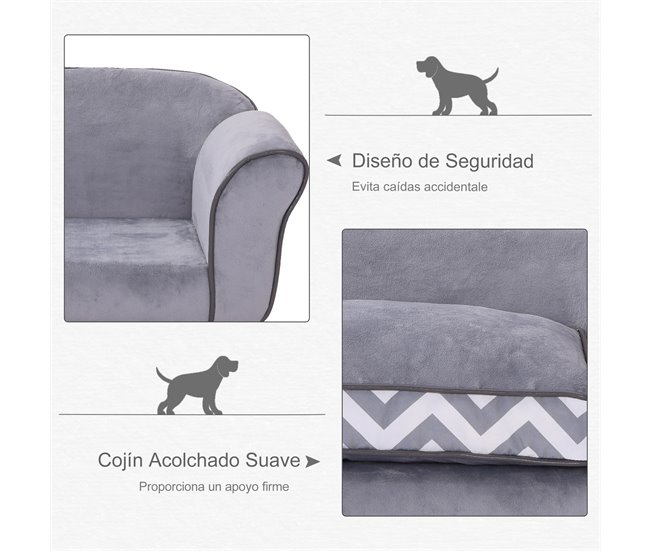 Sofá para Animal de Estimação Madeira, Esponja, PVC, Plástico Cinza