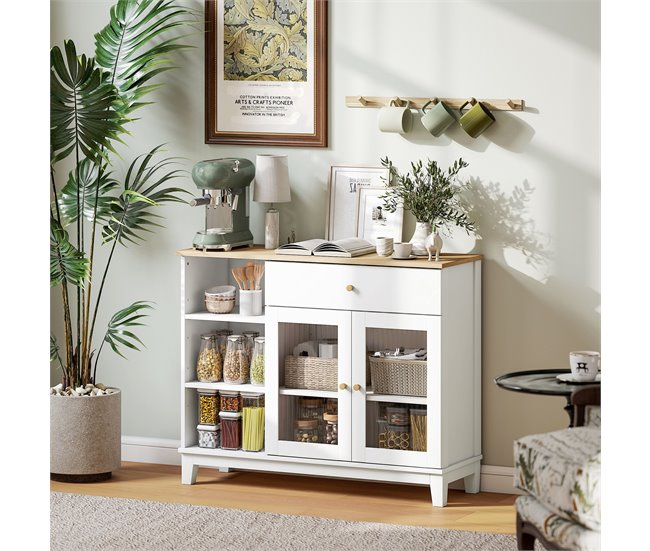 Aparador MDF e Vidro Temperado HOMCOM Branco