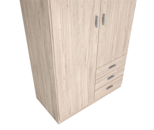 Guarda-roupa Roma com 2 portas e 3 gavetas, estilo moderno Madeira Clara