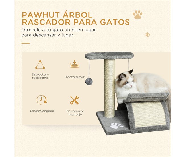 Arranhador para Gatos Aglomerado de Madeira, Pelúcia e Sisal Cinza