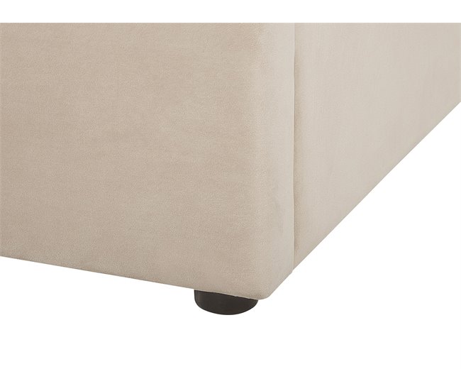Beliani Cama com armazenamento Veludo LUBBON 190x217 Bege