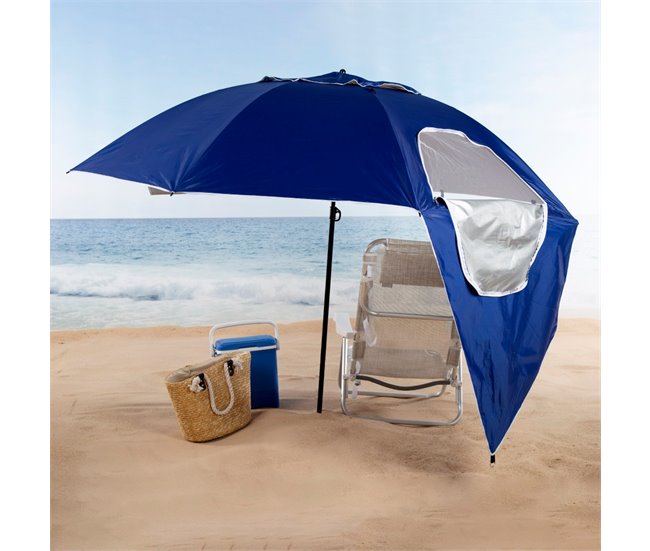 Aktive Guarda-sol e quebra-vento azul UV50 c/chaminé de vento, janelas e cobertura Azul