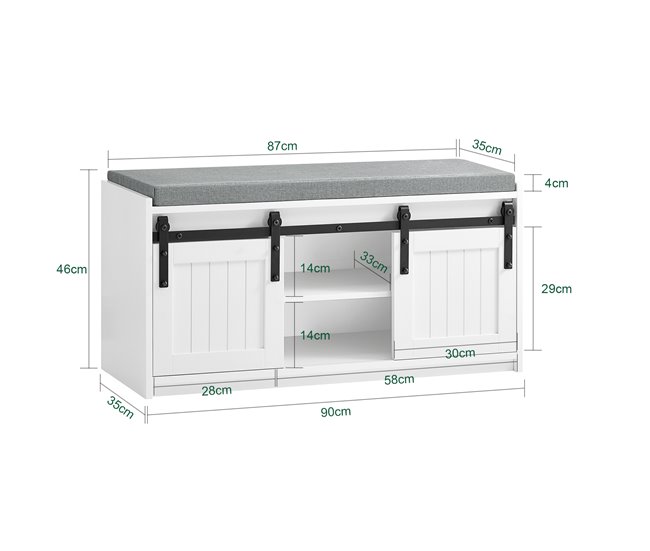 Banco para sapatos Bequeño com porta de correr FSR133-K-W SoBuy PT Branco