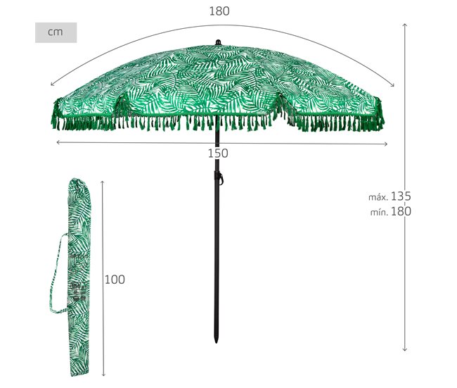 Aktive Guarda-sol samambaias com franjas Azul