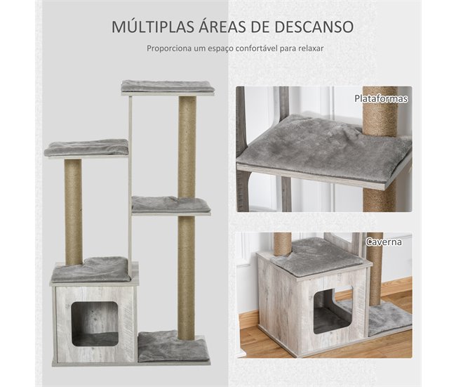 Arranhador para Gatos Aglomerado de Madeira, Pelúcia e Juta Cinza