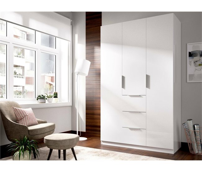 Armário de 3 portas com efeito madeira Branco