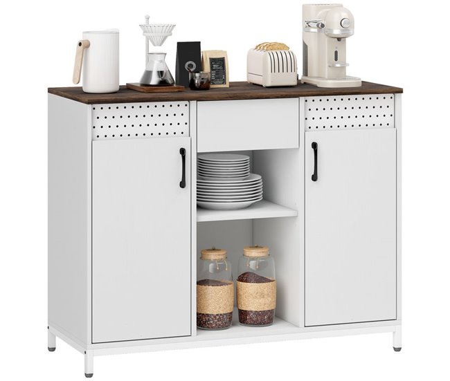 Aparador Melamina de Madeira e Metal HOMCOM Branco