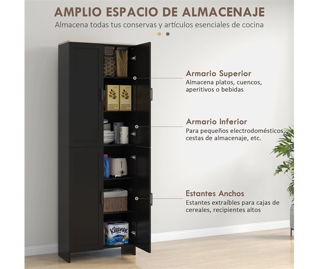 Armário de Cozinha Melamina de Madeira HOMCOM, casa - cozinha Preto