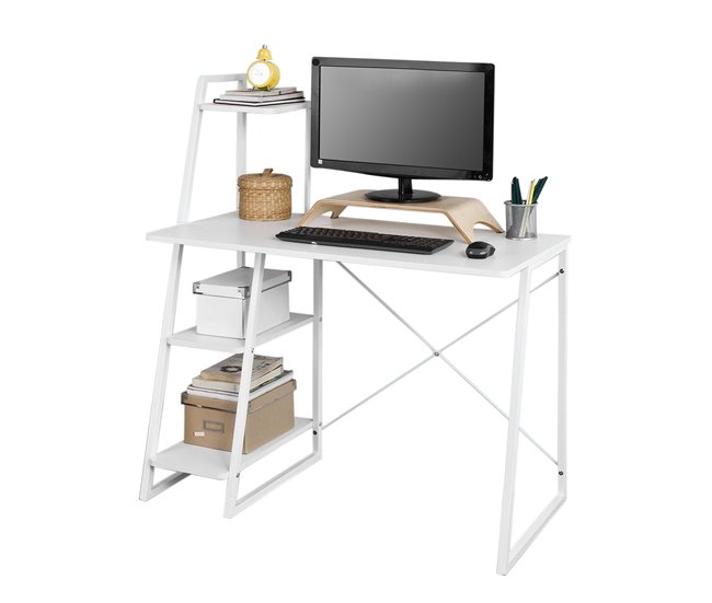 Mesa de secretária com três prateleiras FWT29-W SoBuy Branco