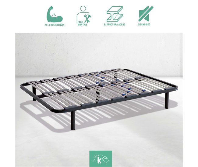 Base de cama com várias ripas em tubo de aço - apoio lombar com pernas 