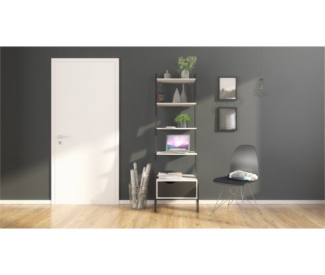 Estante de escadas 4 prateleiras e gaveta DELTA Branco/ Preto