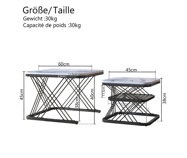 Mesa de centro, mesa de sala, mesa de sofá. 60x45 Branco/ Preto