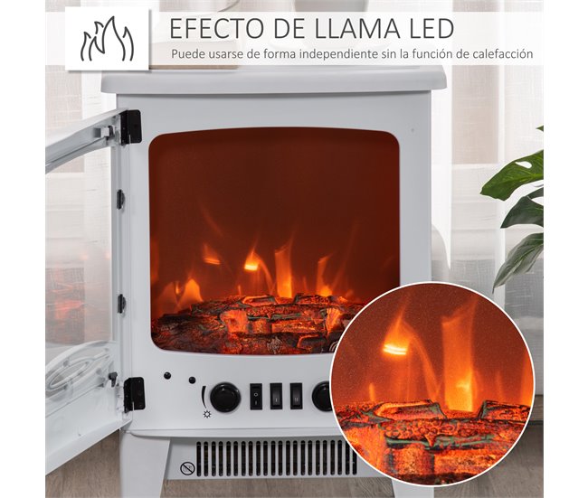 Lareira Elétrica Aço, ABS, Vidro Temperado HOMCOM Branco