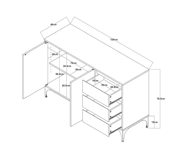 Aparador Kistiandi com 3 gavetas [en.casa] 120 Carvalho