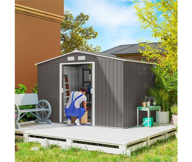 Abrigo de Armazenamento Aço Galvanizado e PP Outsunny Cinza