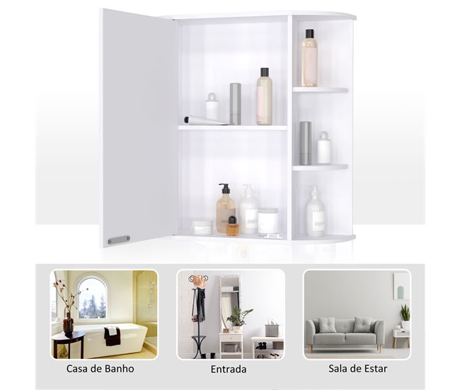 Armário com Espelho MDF e Vidro HOMCOM, casa - casa de banho 66 Branco