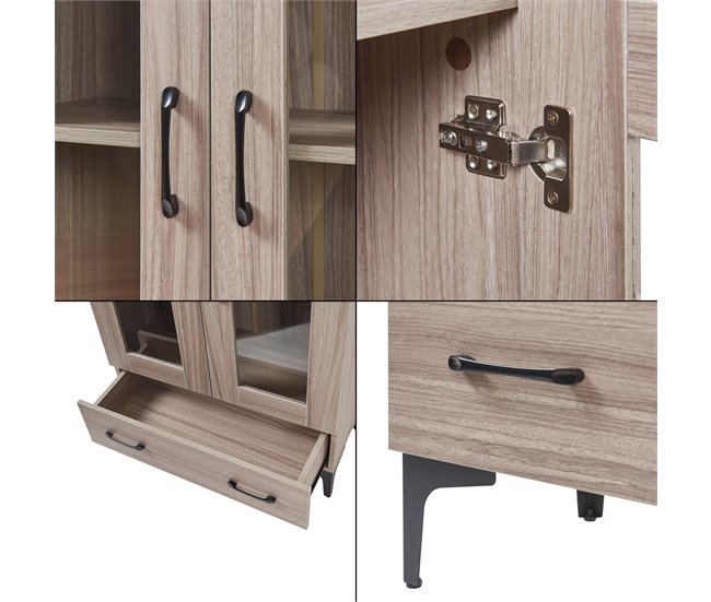 Vitrina Søndersø com 2 portas, prateleira de vidro e aglomerado 70 Madeira