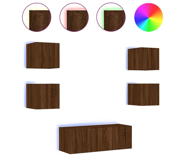 6 pcs móveis parede p/ TV - Módulos de TV 60 Castanho