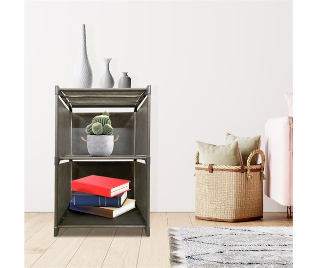 Estante de armazenamento 3 andares PVC e tecido Nyana Home 62x41x29 cm 41 Preto