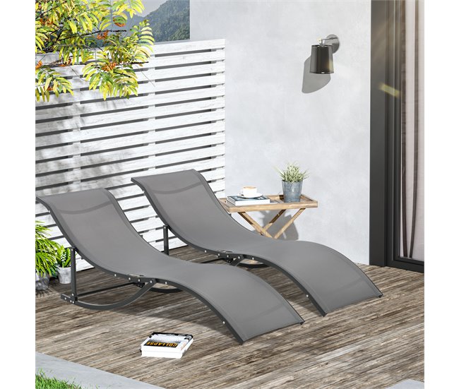 2 espreguiçadeiras dobráveis Aluminum, Texteline Outsunny Cinza