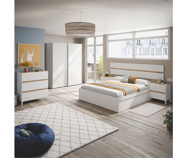 Cabecero con mesitas Ezra Natural/ Branco