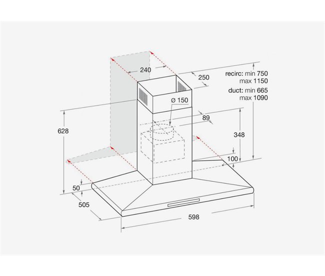 Exaustor chaminé 60 cm HOTPOINT HHC 6.7F LT X Inoxidavel