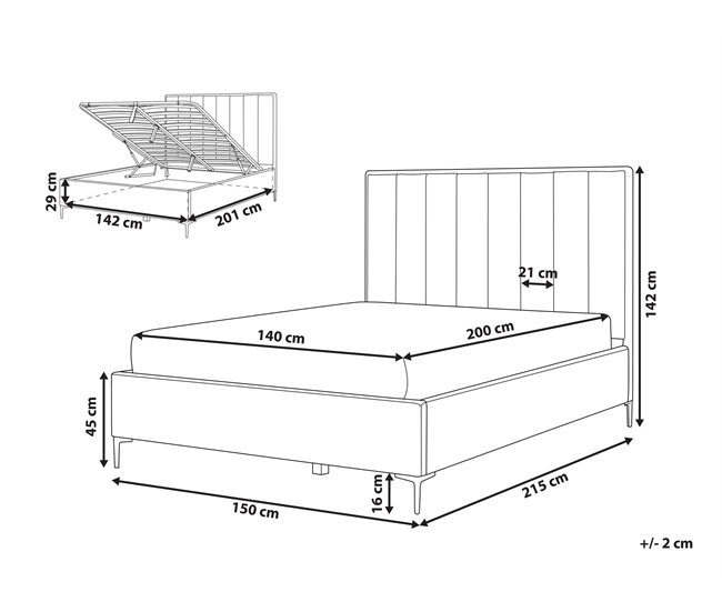 Beliani Cama baú Veludo SEZANNE 150x215 Cinza