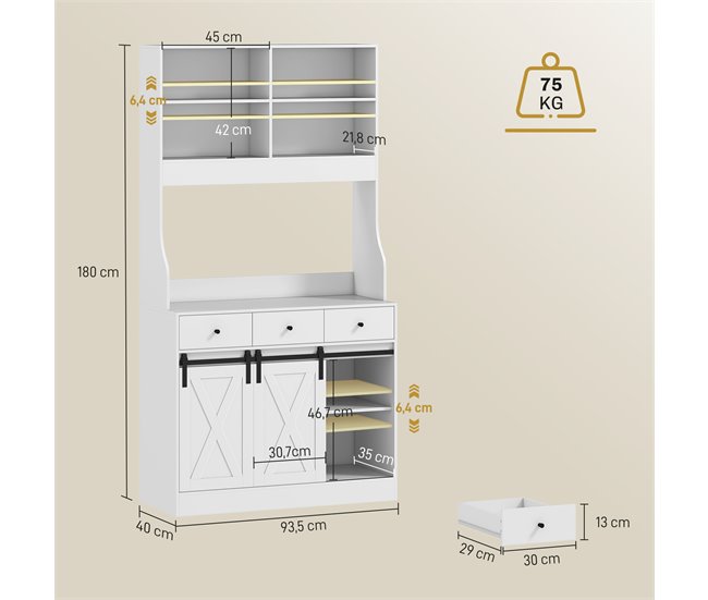 Armário de Cozinha Melamina de Madeira HOMCOM, casa - cozinha Branco