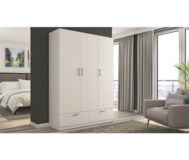 Roupeiro OSLO portas batentes e 2 gavetas 144x200cm branco Branco