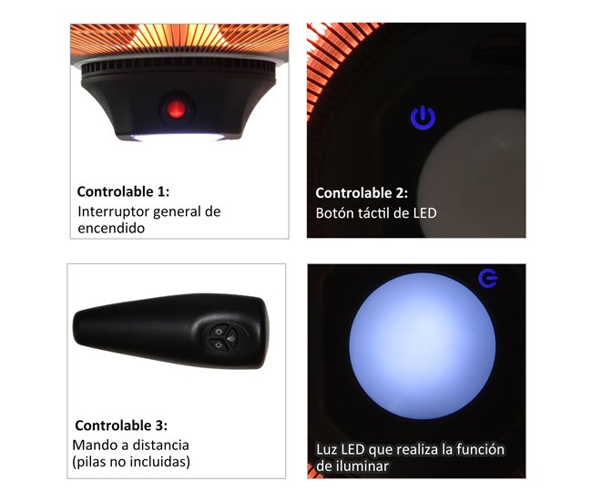 Aquecedor de Teto Ferro, alumínio e plástico Outsunny Preto