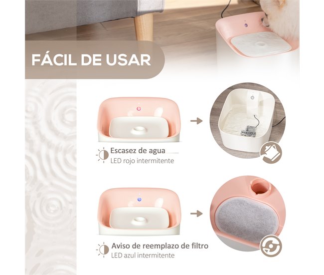 Fonte de Água para Gatos ABS PawHut Rosa