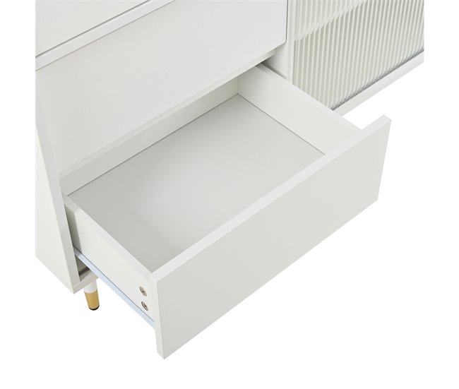 Aparador com 3 gavetas, portas de correr e LEDs Branco