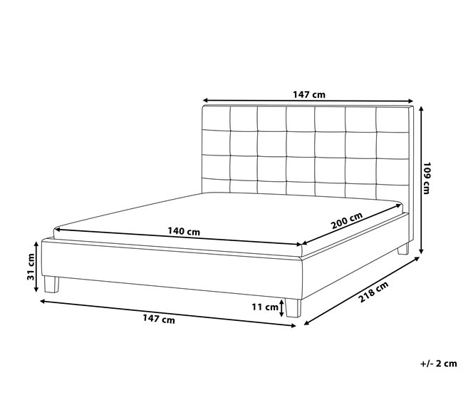 Beliani Cama com estrado Poliéster ROCHELLE 147x218 Cinza Claro