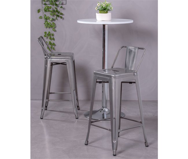 Banqueta industrial de metal com encosto baixo  - Bistro AlumÍnio