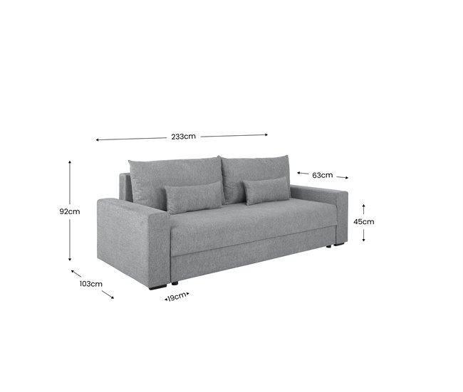 Sofá-cama PIA 3 lugares com arca cinzento Cinza