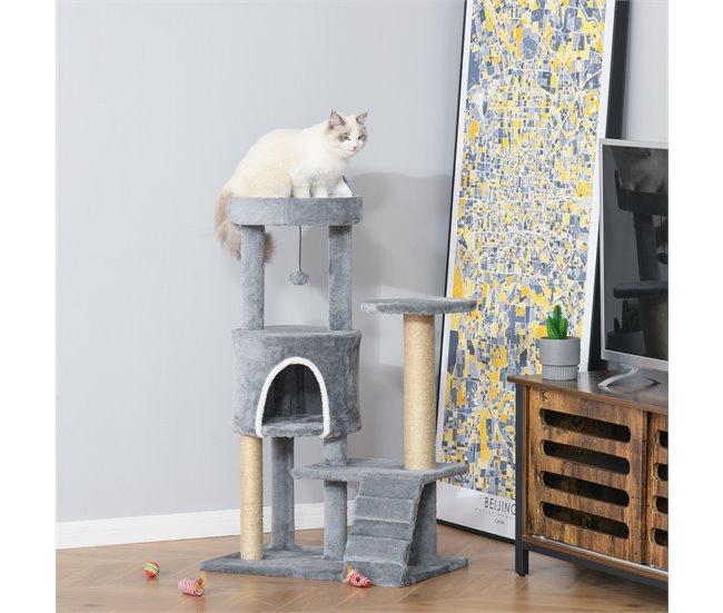 Arranhador para Gatos Aglomerado, Juta e Pelúcia PawHut Cinza