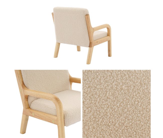 Cadeirão infantil escandinavo em madeira e tecido bouclette Bege