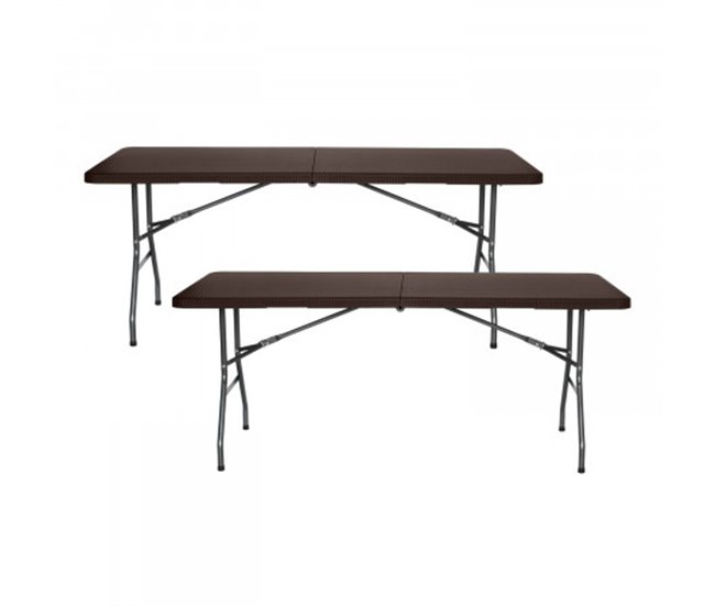 Pack 2 Mesas Dobráveis ​​Retangulares Efeito Rattan Thinia Home Castanho