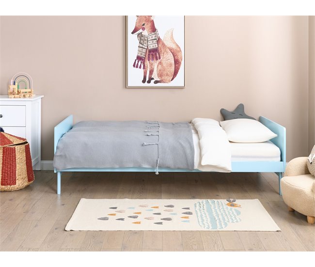 Beliani Cama com estrado Pinho BONNAC 95x210 Azul Claro