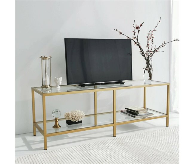 Armário de televisão de vidro Dourado