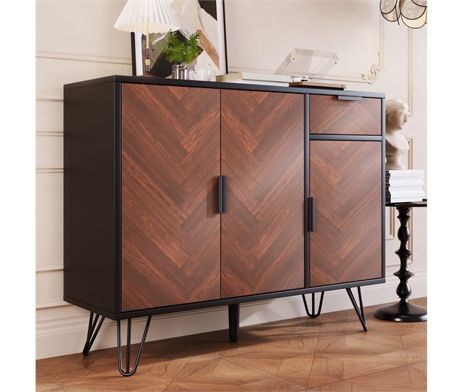 Aparador com 3 portas e 1 gaveta 90 Preto