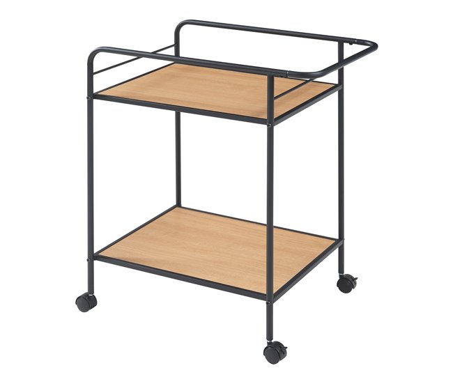 [en.casa] Carro de serviço Hole com 2 prateleiras em metal MDF 62 Preto