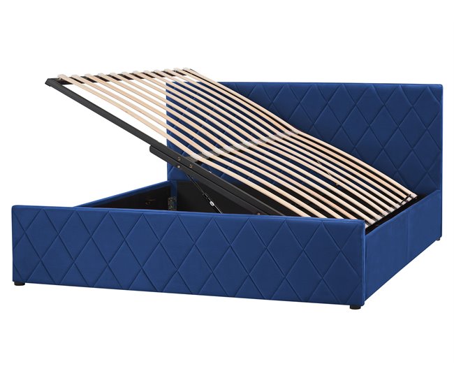 Beliani Cama com estrado Veludo ROCHEFORT 170x214 Azul Marino