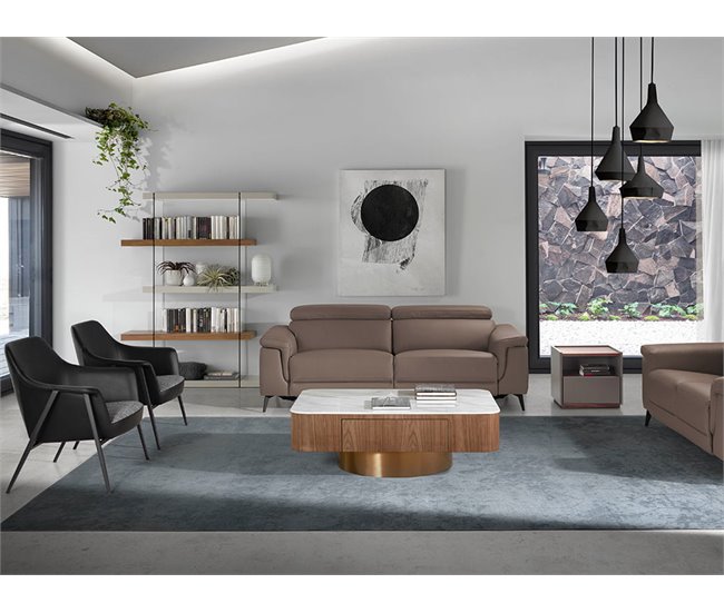 ANGEL CERDA Poltrona giratório em tecido cinzento e couro ecológico preto Cinza