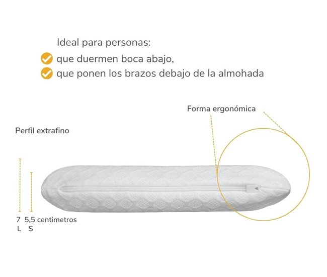 Almofada Plana para Pessoas que Dormem de Barriga para Baixo S 58x38 Branco