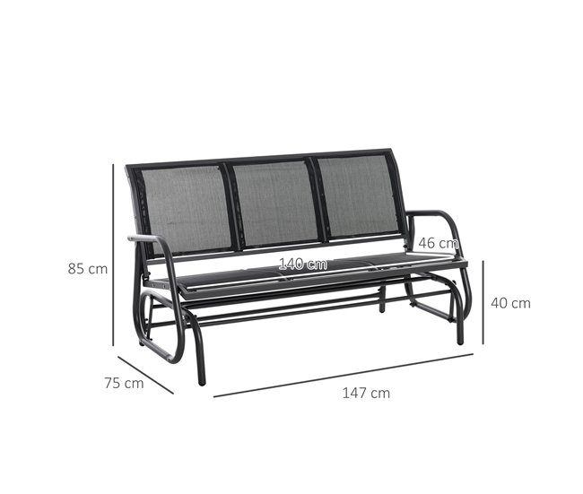 Banco de Balanço metal, tecido textilene Outsunny Preto