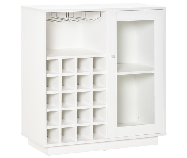 Aparador de Cozinha Metal, Melamina de Madeira e Cristal HOMCOM 80 Branco