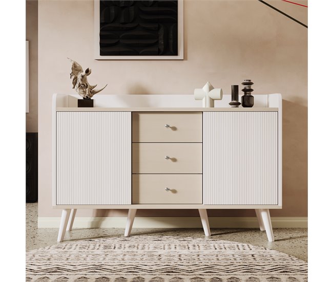 Aparador com 2 portas e 3 gavetas Natural/ Branco