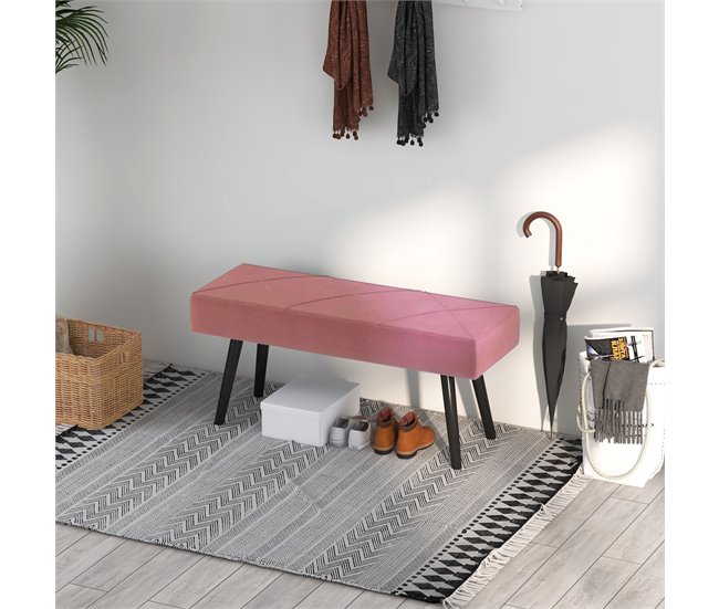 Banco de Pé de Cama Veludo (100% poliéster), esponja e aço HOMCOM Rosa