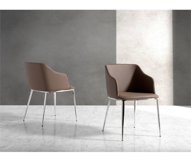 ANGEL CERDA Cadeira em pele ecológica castanha AlumÍnio